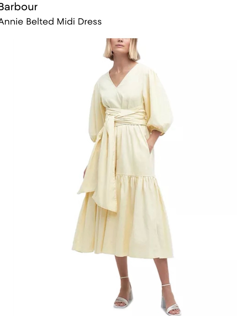 Barbour Annie Belted Midi Dress in Soft Pale Yellow